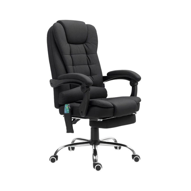 Black office chair with reclining feature on a white background
