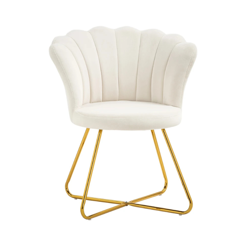 White chair with gold metal legs on a white background
