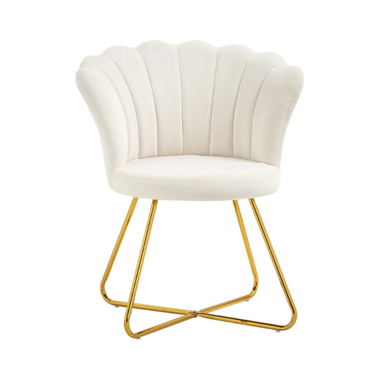White chair with gold metal legs on a white background