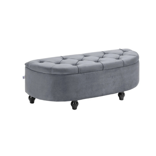 HOMCOM Velvet-Feel Half Circle Storage Ottoman