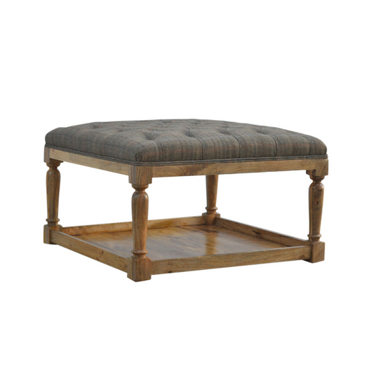 Multi Tweed Footstool with Shelf