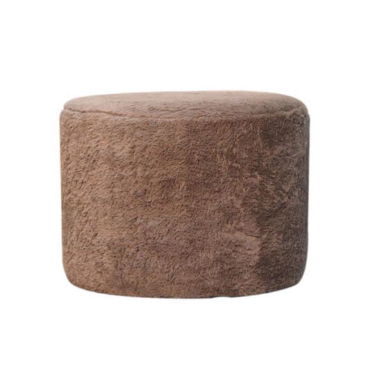 Mocha Faux Fur Round Footstool