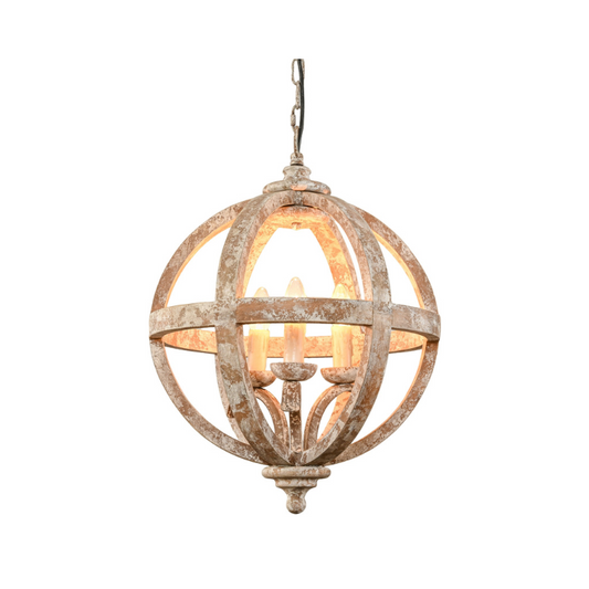 Decorative spherical pendant light on a white background