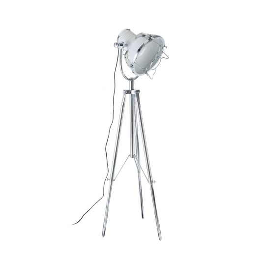 Vintage-style floor lamp with three-legged design on a white background