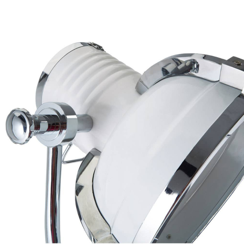 Chrome and white wall-mounted lamp on a white background