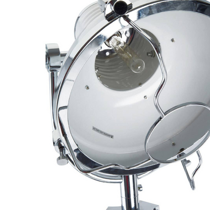 Chrome studio light with a white shade on a white background