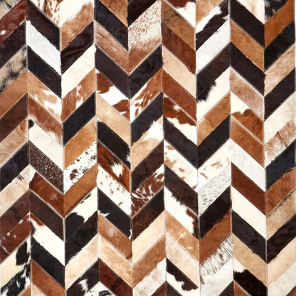 Patterned fabric with brown, black, and beige chevron design