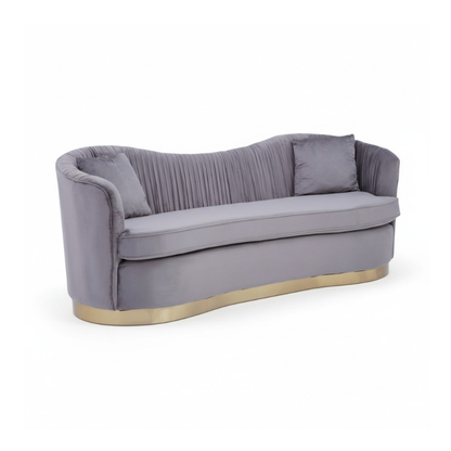 Gray sofa with a gold base on a white background