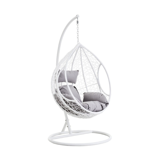 Luna hanging chair by Interiors by Premier with a cozy fabric seat and wooden frame, suspended for indoor or outdoor relaxation.