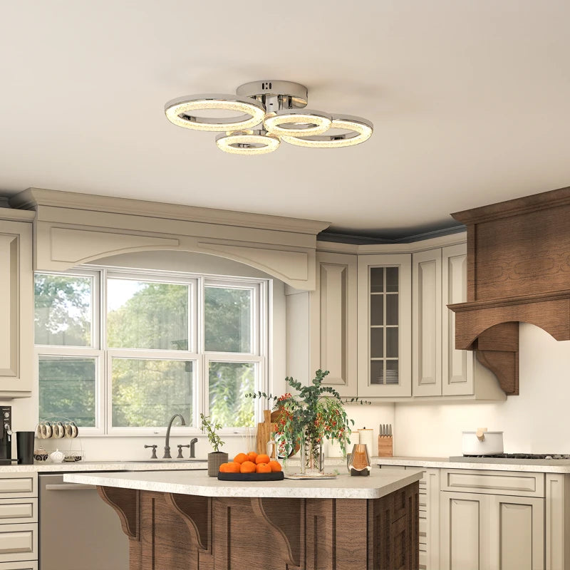HOMCOM LED Ceiling Light, Modern 4 Rings Ceiling Lamp with Wall Switch Control