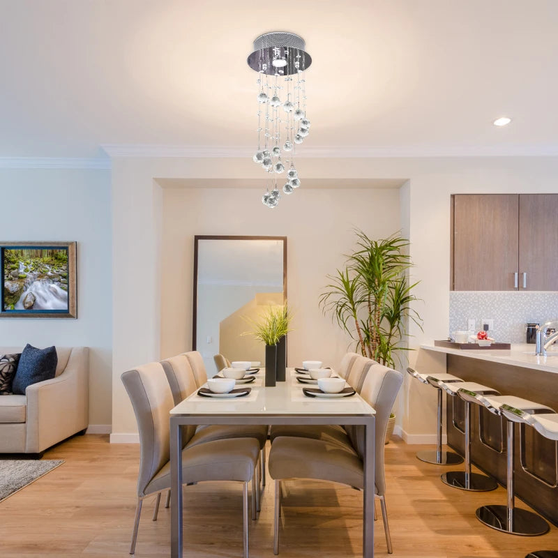 Modern dining room with a kitchen in the background