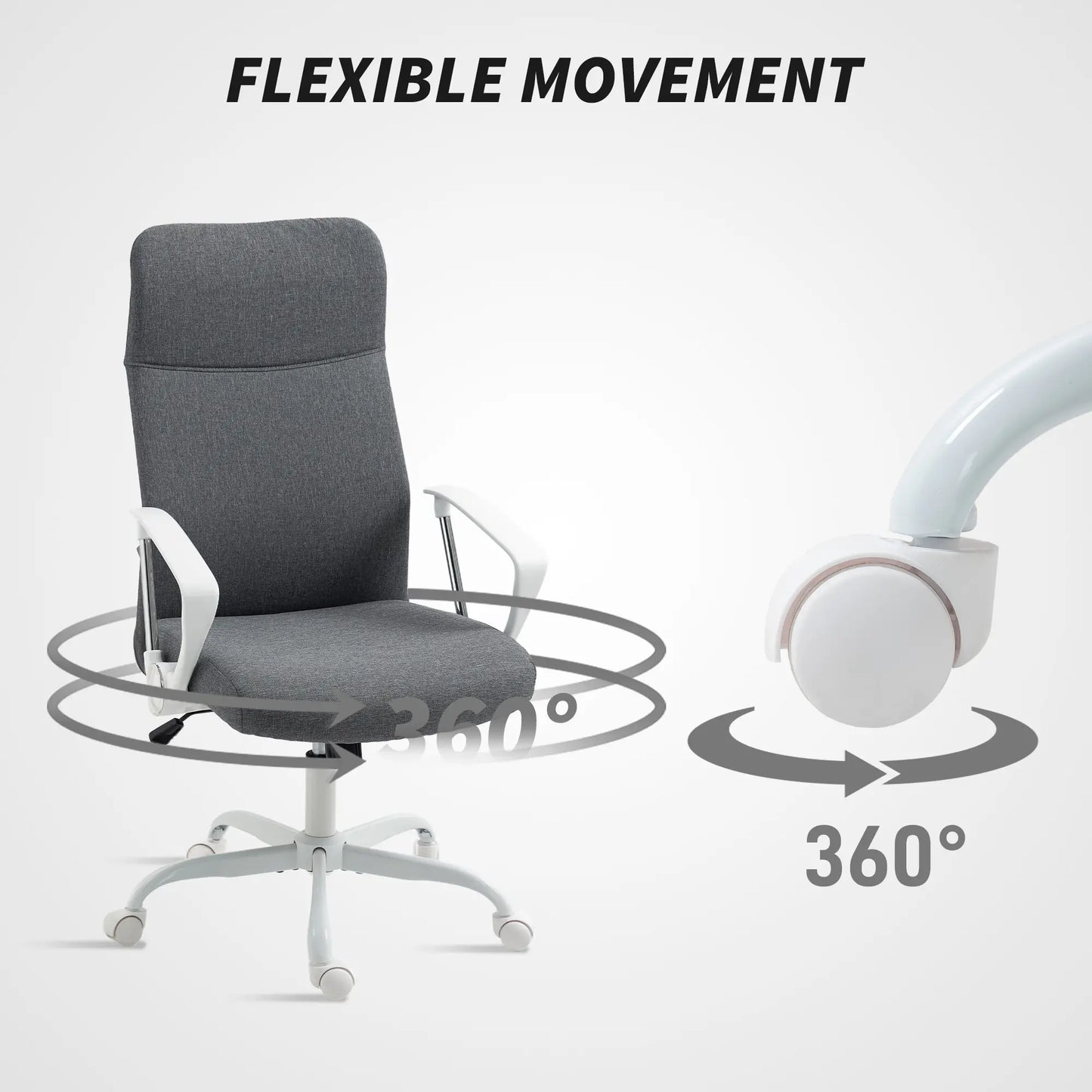 Gray office chair with flexible movement features on a white background