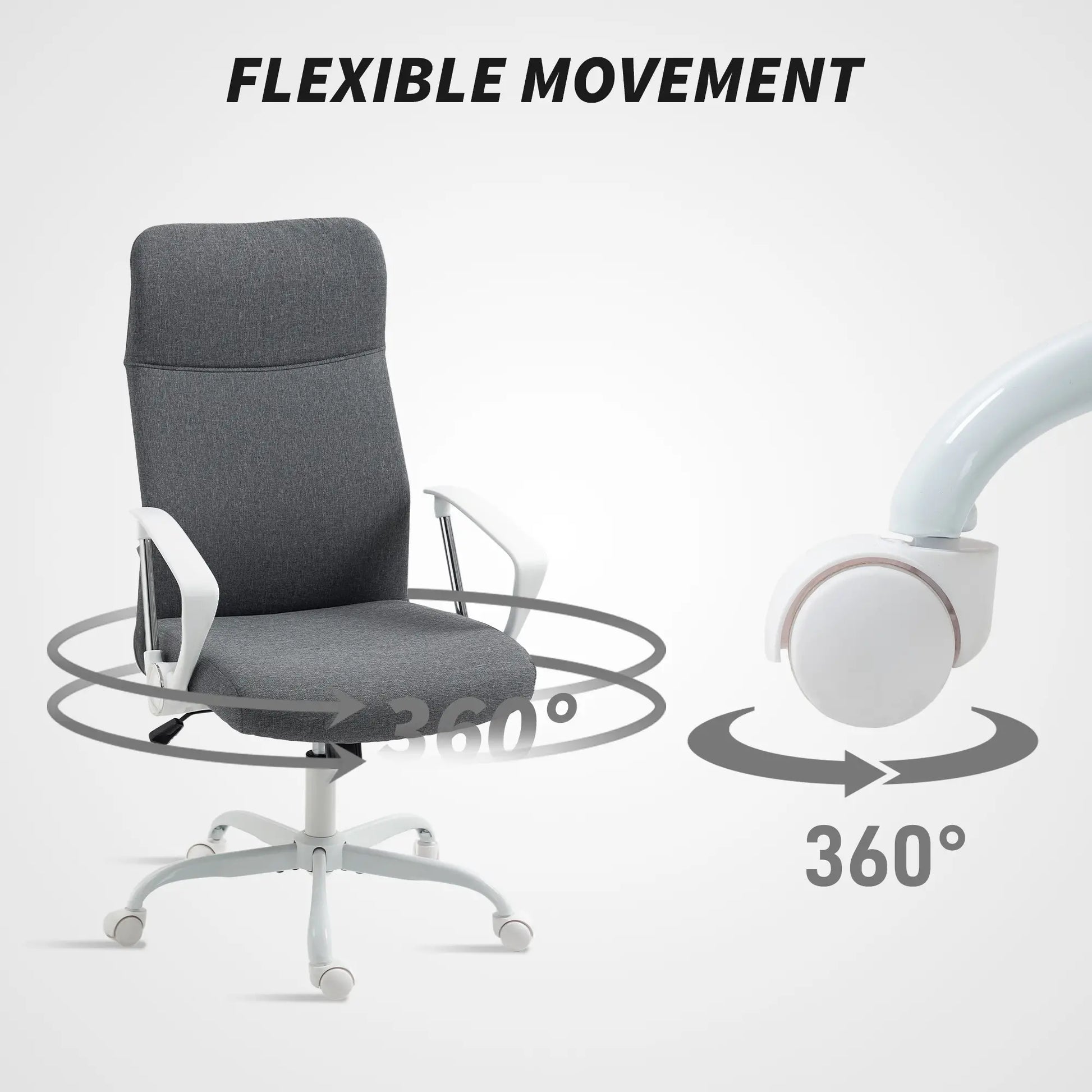 Gray office chair with flexible movement features on a white background
