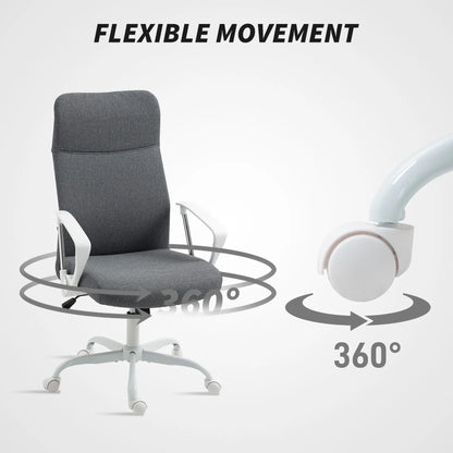 Gray office chair with flexible movement features on a white background