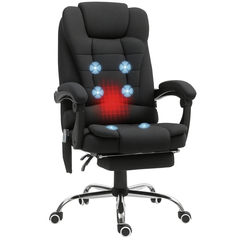 Black office chair with massage points and heat indicator on a white background