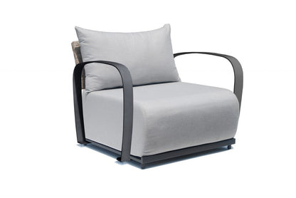 Modern armchair with gray cushion on a white background