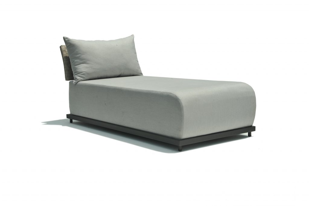 Gray outdoor sofa with a pillow on a white background
