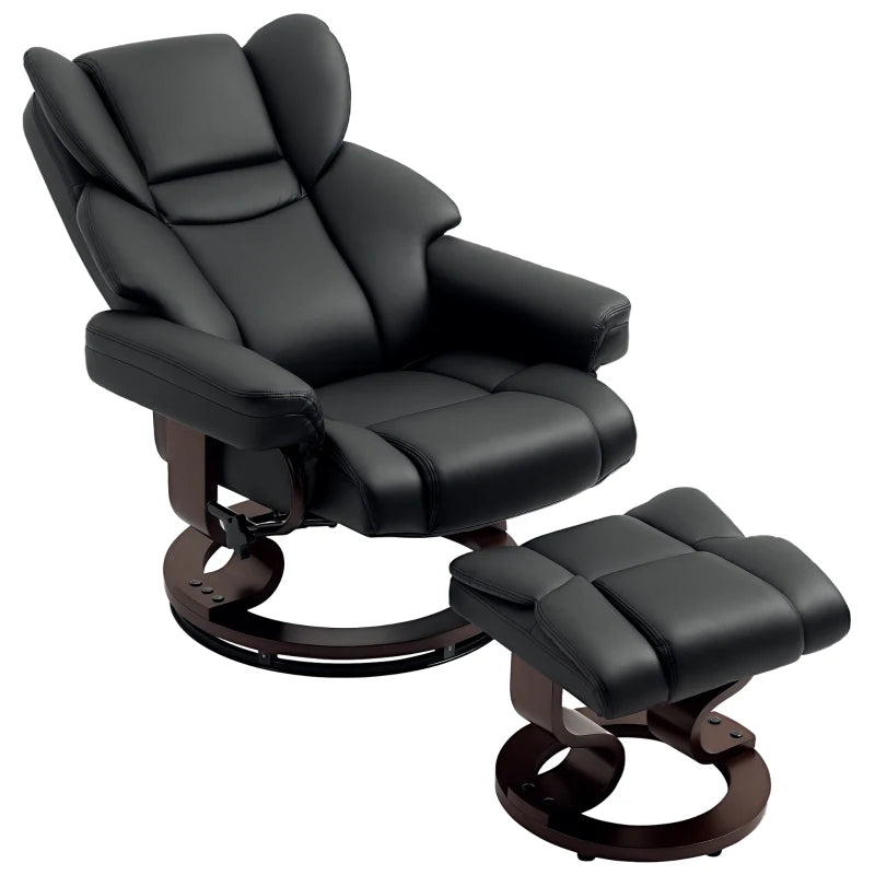 Black recliner chair with ottoman on a white background
