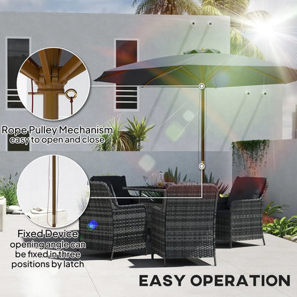 Outsunny 3m Wood Pole Parasol Umbrella