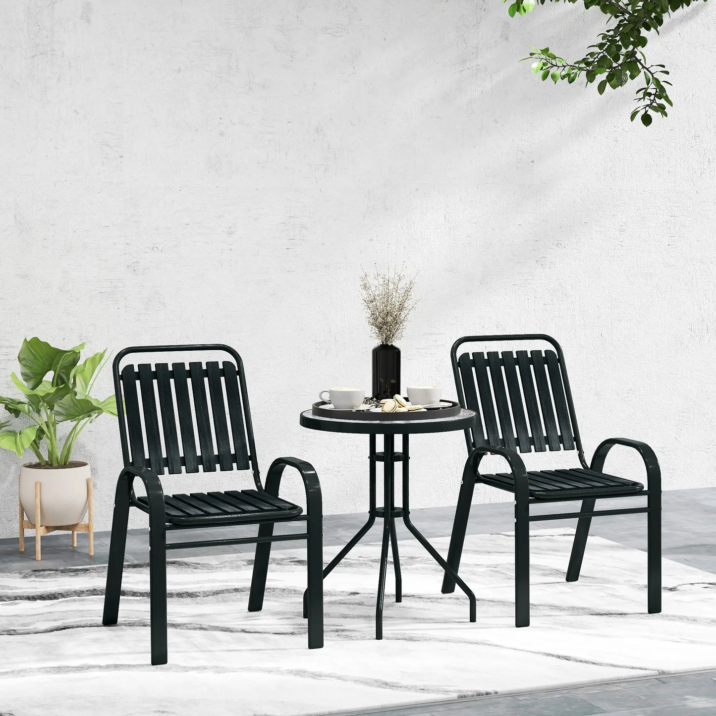 Outsunny 3 Pieces Patio Bistro Set with Stackable Chairs