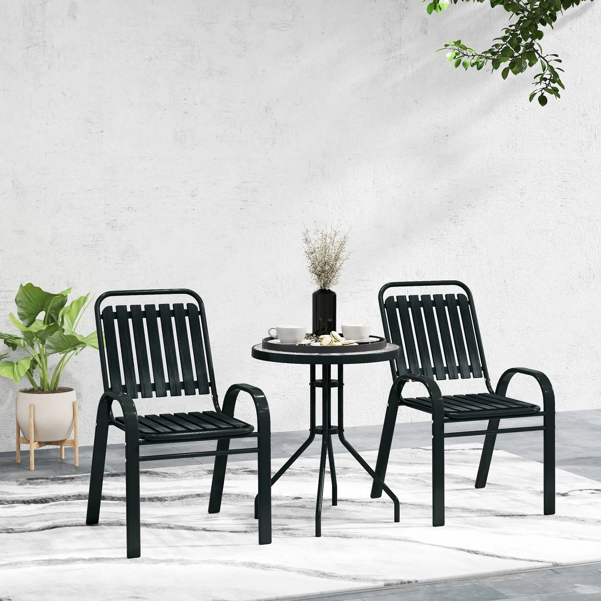 Outsunny 3 Pieces Patio Bistro Set with Stackable Chairs