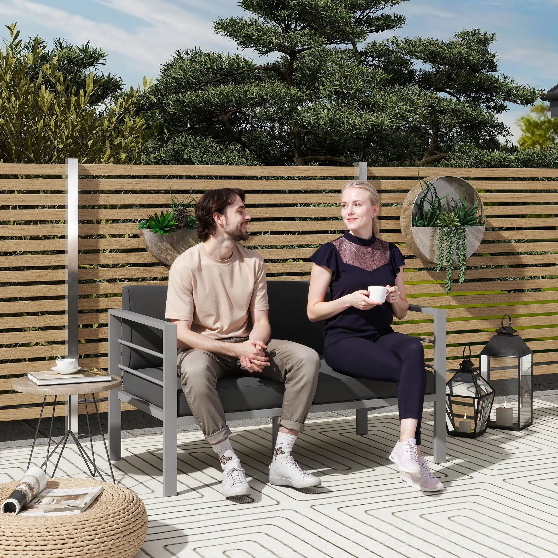 Outsunny Two-Seater Aluminium Garden Sofa