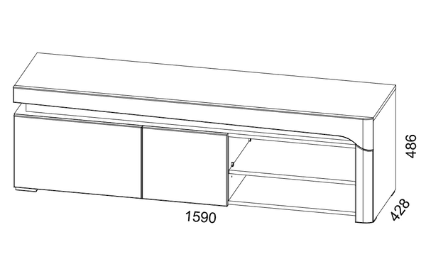 Line drawing of a long rectangular object with dimensions labeled