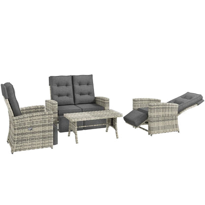 Outsunny 4 Piece Rattan Garden Furniture Set Outdoor Sofa Sectional Set with Glass Top Table for Poolside