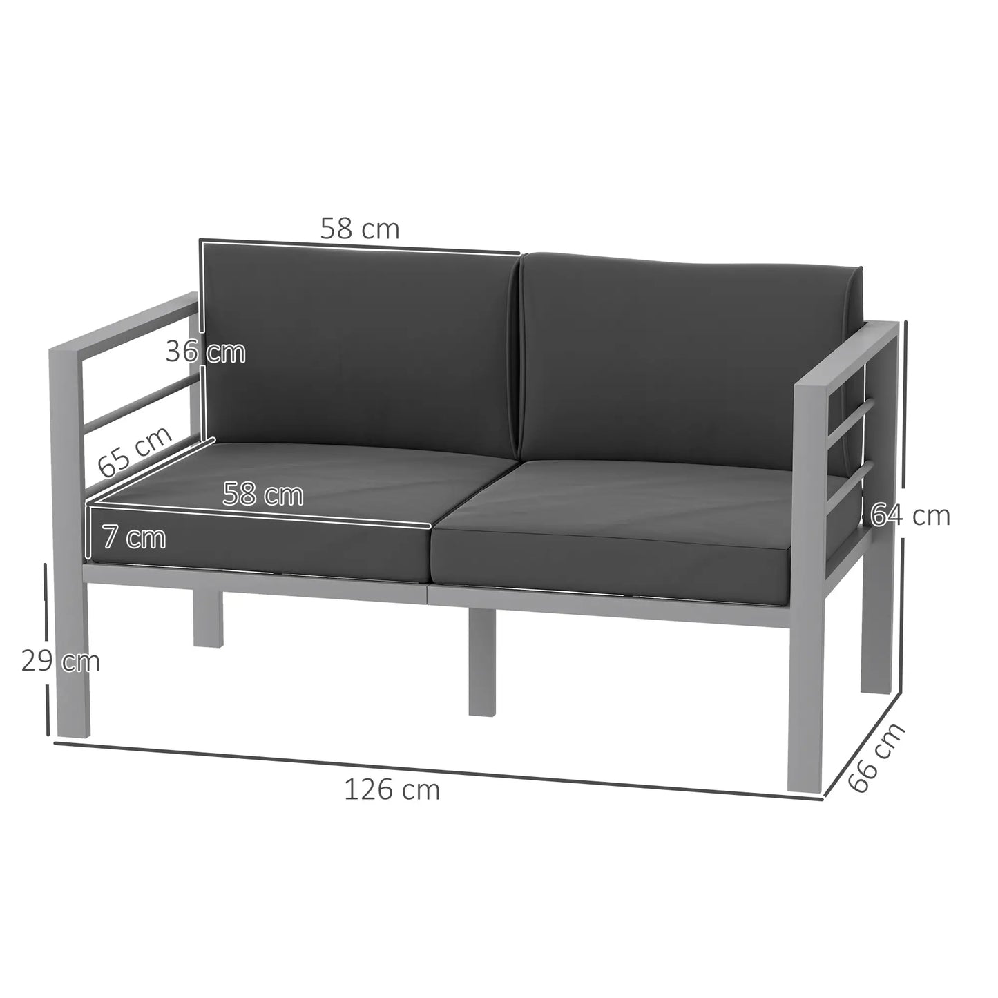 Outsunny Two-Seater Aluminium Garden Sofa