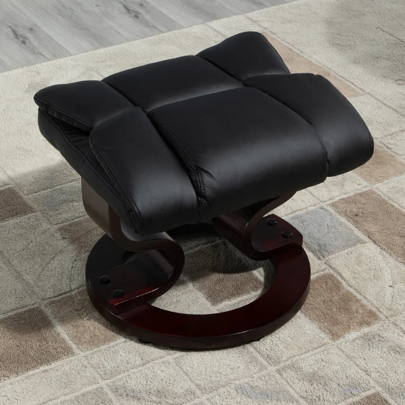Black leather footstool on a tiled floor