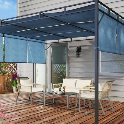 Outsunny Four Piece Wicker Rope Garden Furniture Set with Glass Top Coffee Table
