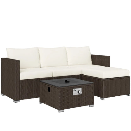 Outsunny Five Piece Rattan Garden Furniture Set with Gas Fire Pit Table and Footstool