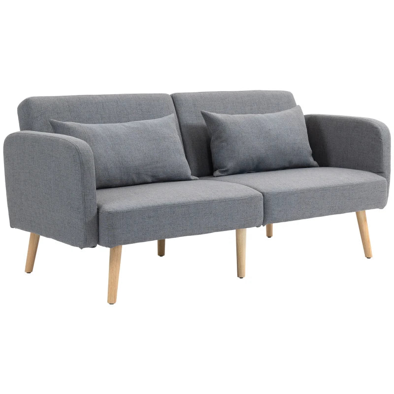 Gray sofa with wooden legs on a white background