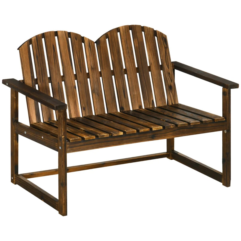 Wooden bench with a dark brown finish on a white background