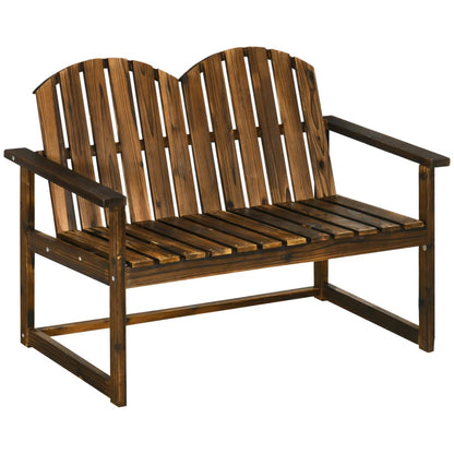 Wooden bench with a dark brown finish on a white background