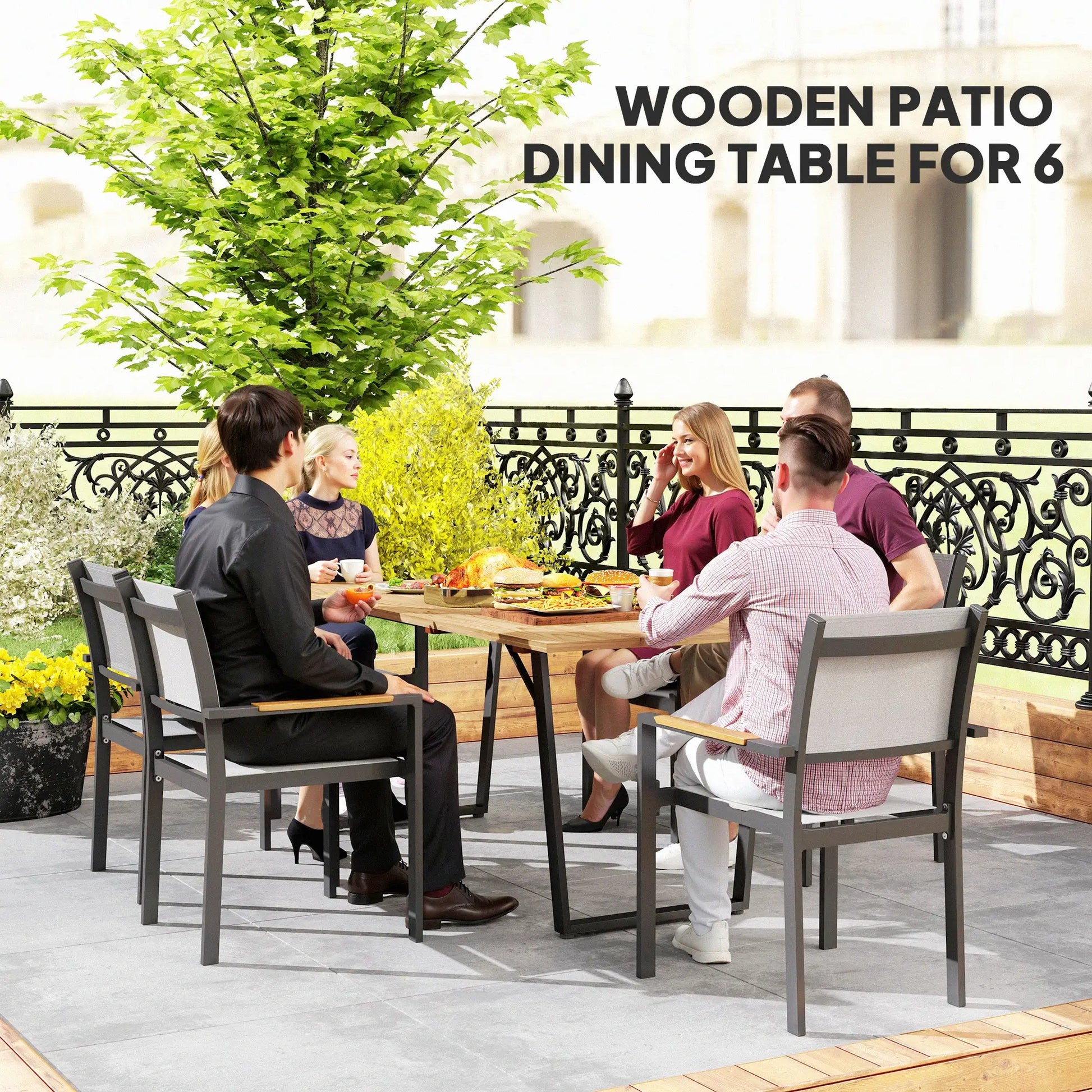 Outsunny 6 Seater Wooden Garden Dining Table