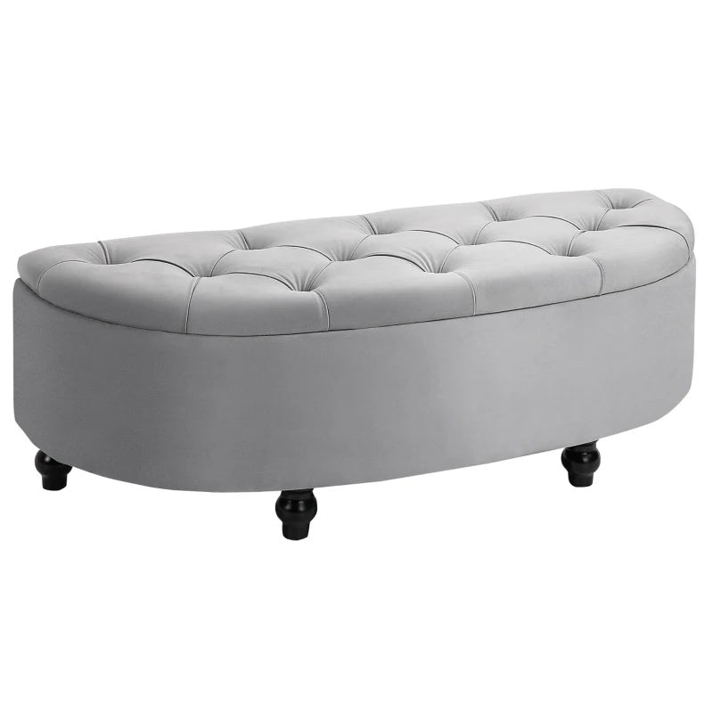 HOMCOM Velvet-Feel Half Circle Storage Ottoman
