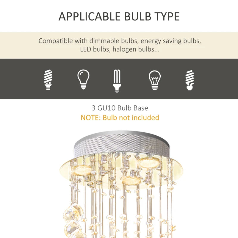 Chandelier with bulb compatibility information on a white background