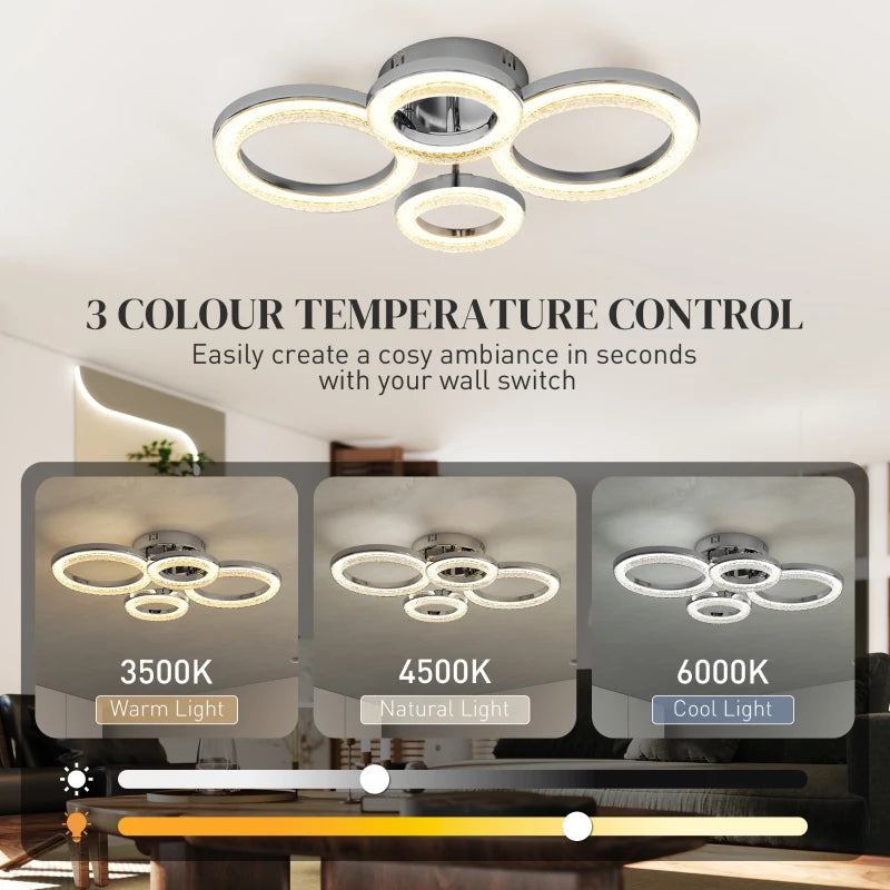 HOMCOM LED Ceiling Light, Modern 4 Rings Ceiling Lamp with Wall Switch Control