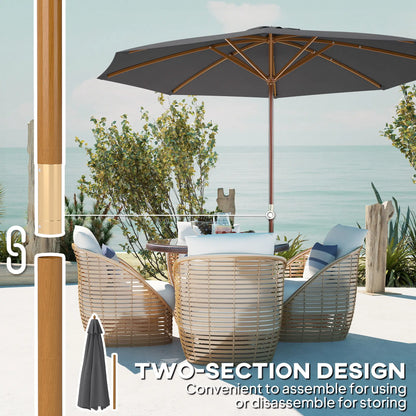 Outsunny 3m Wood Pole Parasol Umbrella