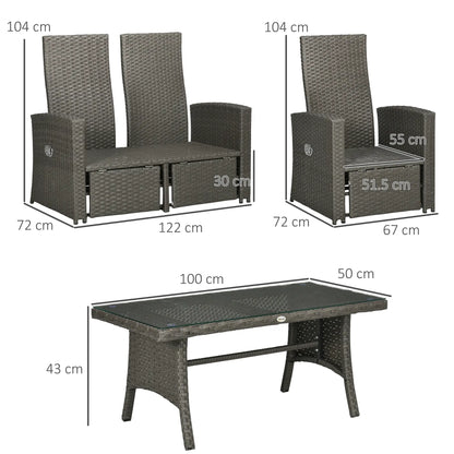 Outsunny 4 Piece Rattan Garden Furniture Set Outdoor Sofa Sectional Set with Glass Top Table for Poolside