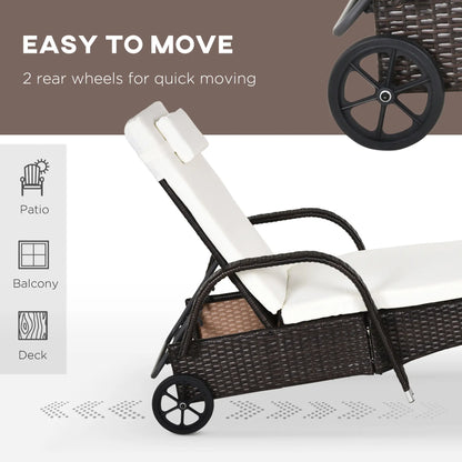 Wicker lounge chair with wheels on a white background, emphasizing ease of movement.