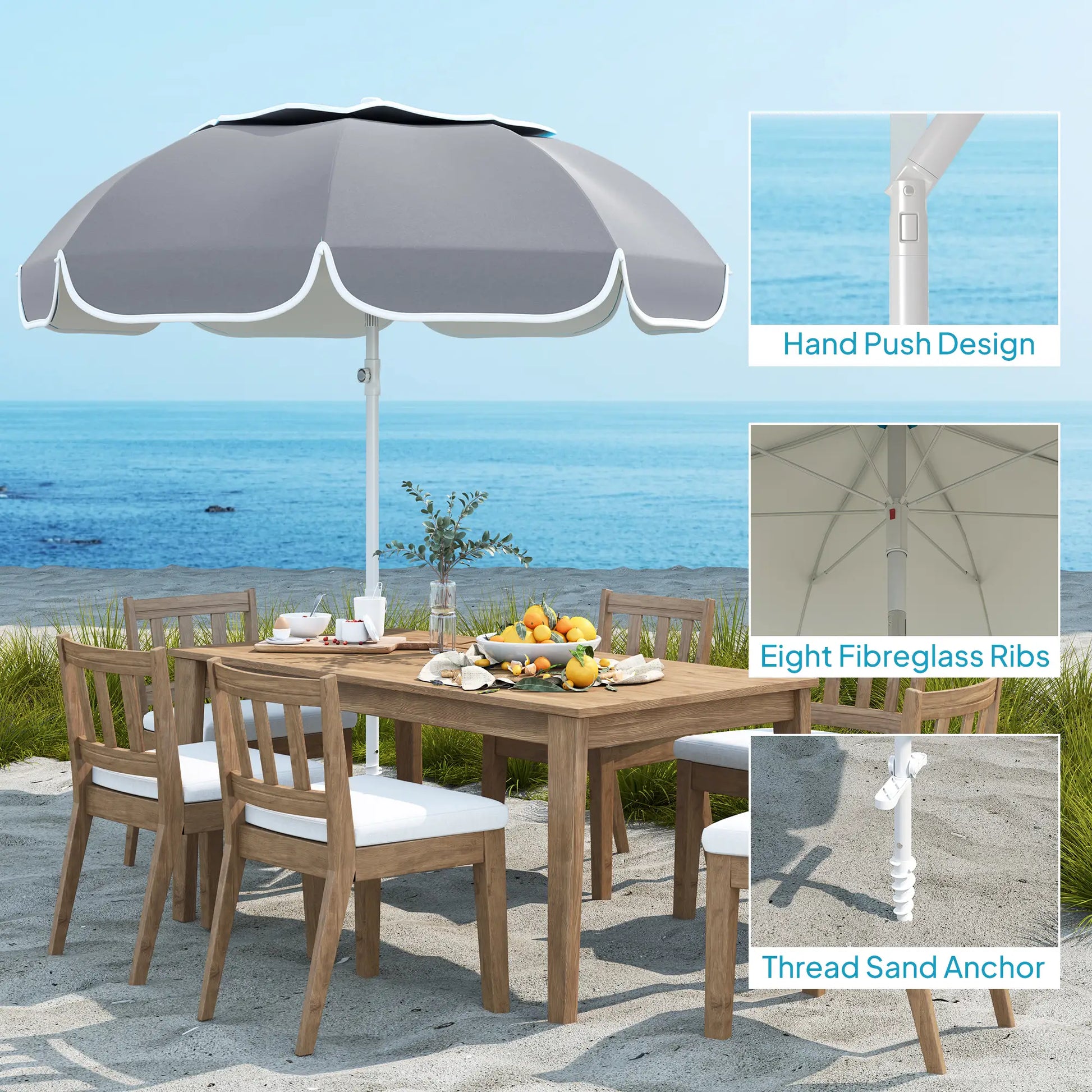 Outsunny Beach Umbrella Portable with Sand Anchor
