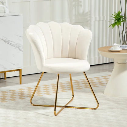 White chair with gold legs in a modern living room setting