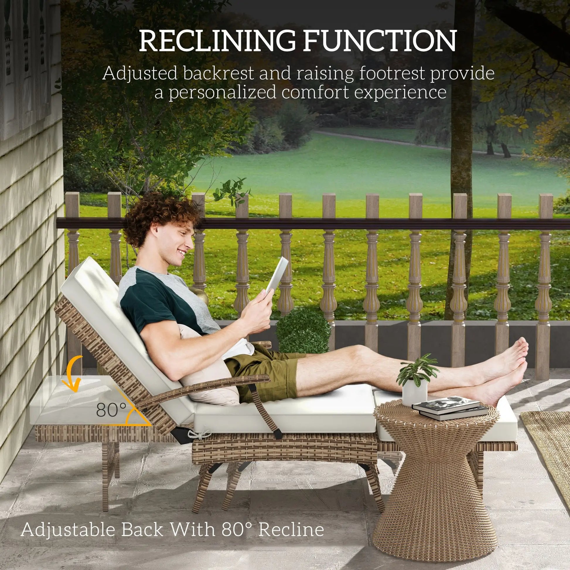 Outsunny 80° Reclining Rattan Lounger