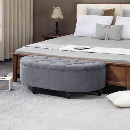 HOMCOM Velvet-Feel Half Circle Storage Ottoman