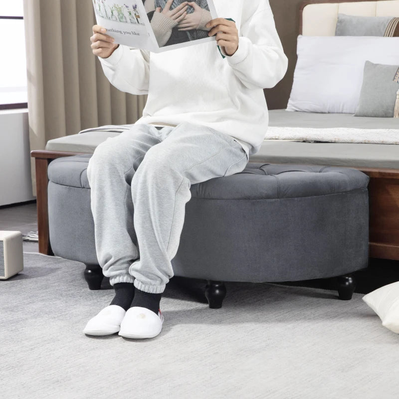 HOMCOM Velvet-Feel Half Circle Storage Ottoman