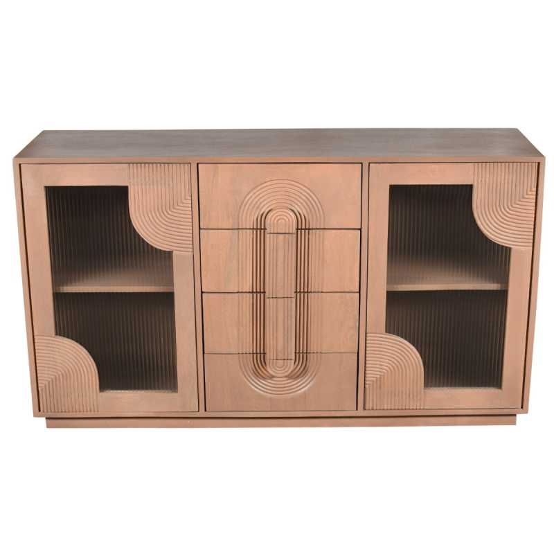 Wooden cabinet with geometric design on a white background