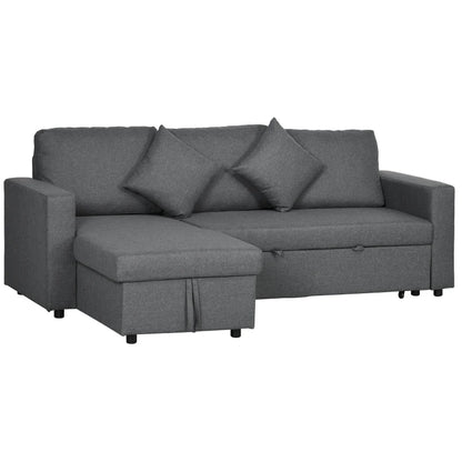 Gray sectional sofa with cushions on a white background