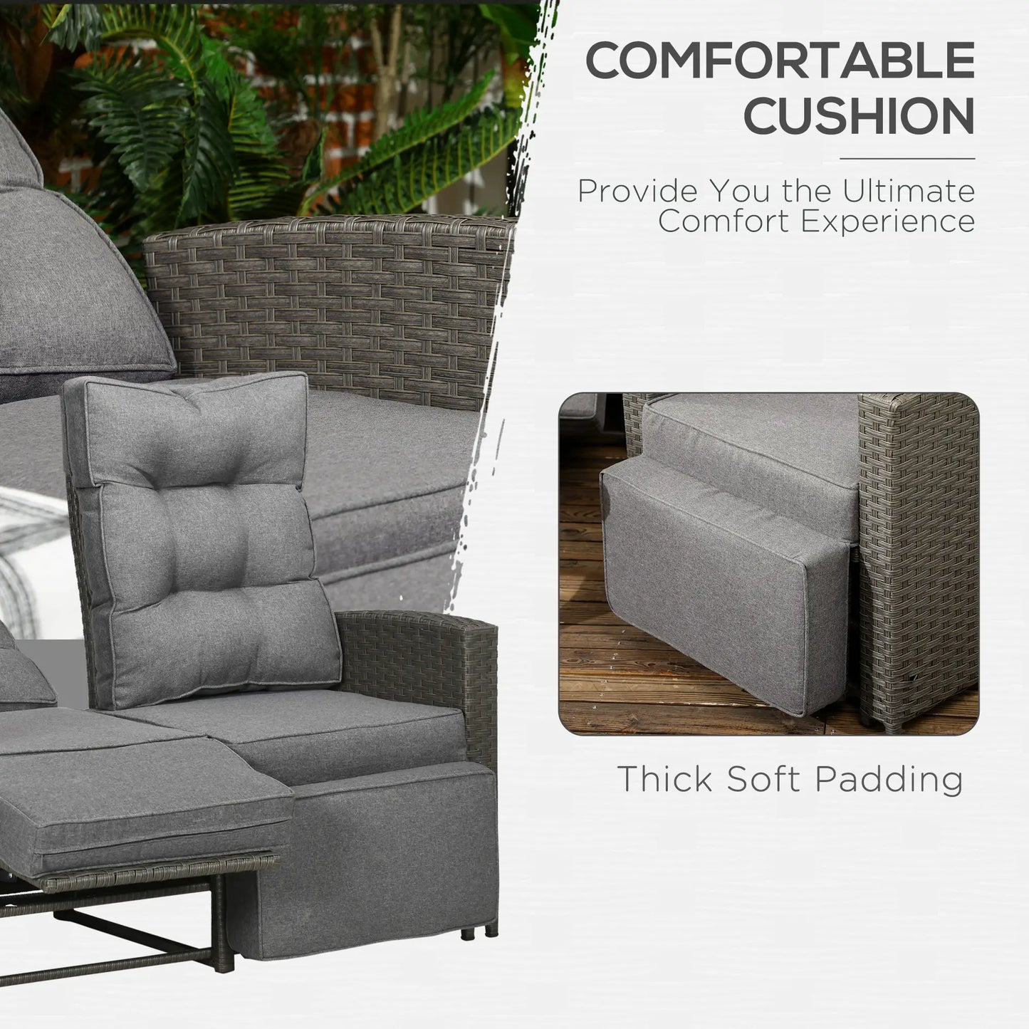 Outsunny 4 Piece Rattan Garden Furniture Set Outdoor Sofa Sectional Set with Glass Top Table for Poolside